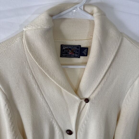 Ralph Lauren Ivory Knit Sweater American Living Shawl Collar Knit Size L Button - Picture 9 of 14